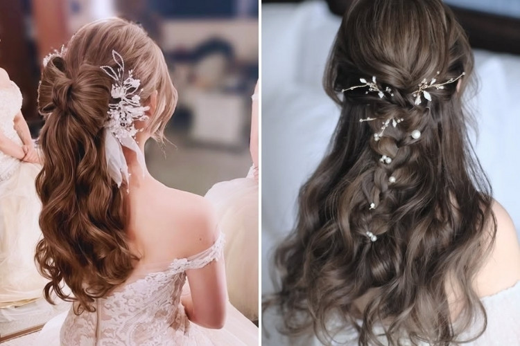 Kiểu tóc cô dâu buộc nửa đầu duyên dáng, phô diễn mái tóc dài