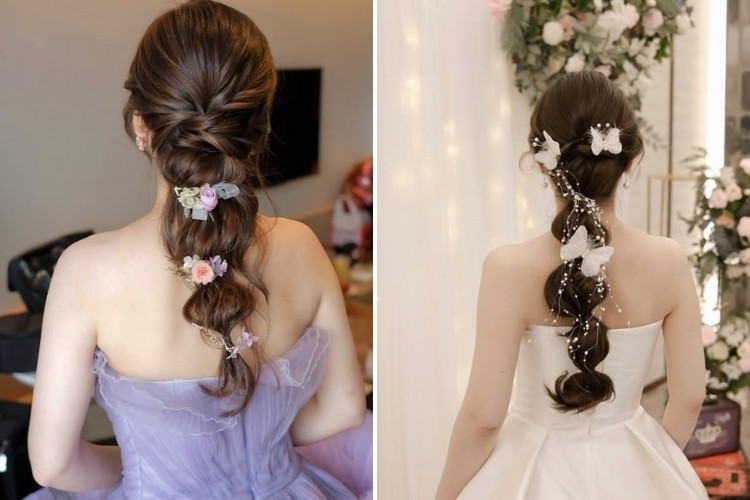 Kiểu tóc cô dâu tết bím đuôi cá, mang lại vẻ mềm mại, nữ tính