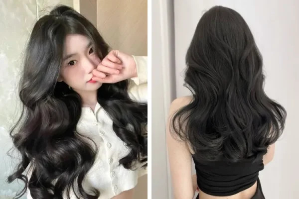 Kiểu tóc dài layer uốn sóng bồng bềnh cho nữ mặt tròn