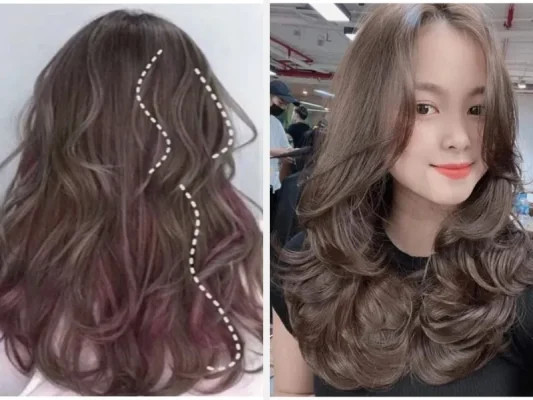 Kiểu tóc dài layer uốn sóng tự nhiên kết hợp mái bay