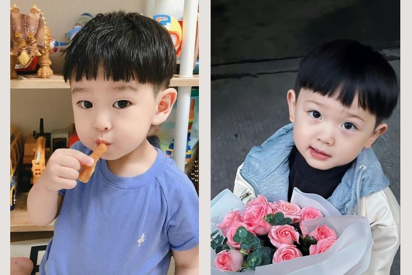 Kiểu tóc đầu moi cá tính và đáng yêu cho bé trai mặt dài, tạo vẻ ngoài tinh nghịch và gọn gàng.