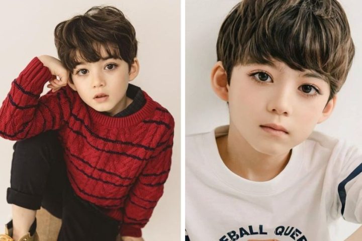 Kiểu tóc Hàn Quốc nam tính cho bé trai có khuôn mặt dài, mang lại vẻ điển trai và cuốn hút.