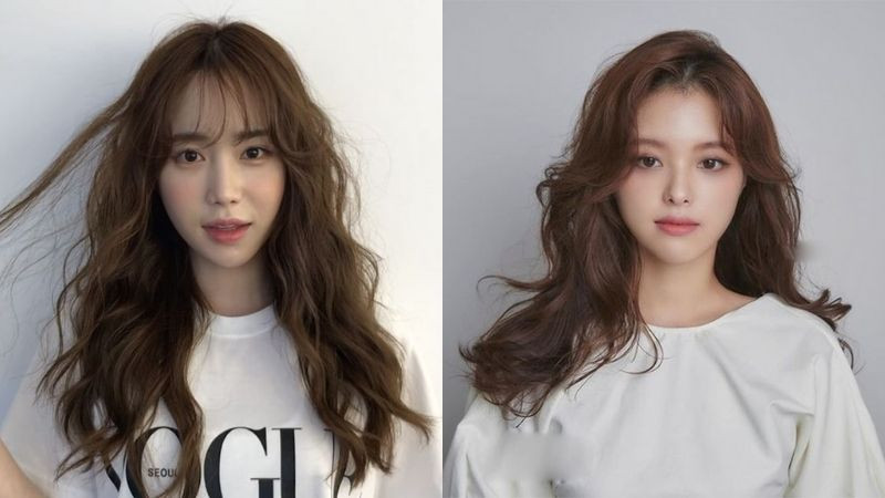 Kiểu tóc mái dài uốn xoăn nhẹ phần đuôi