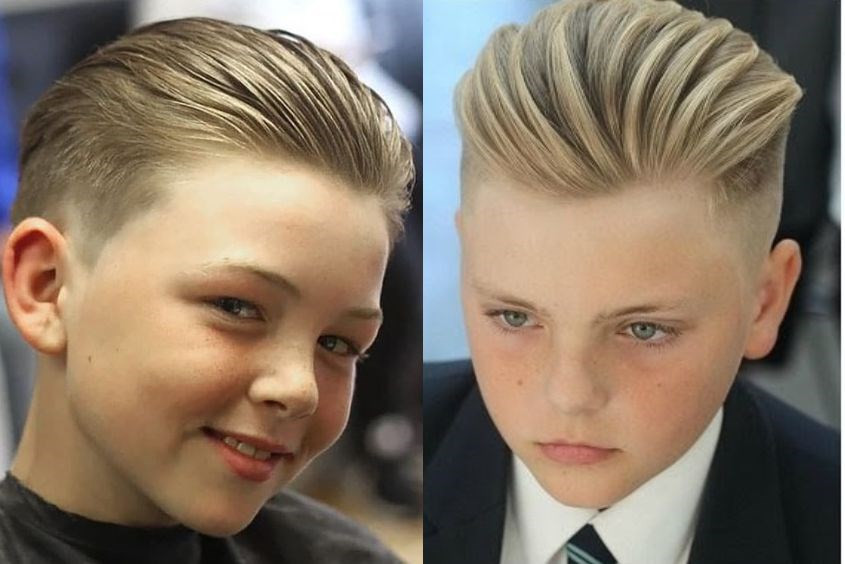 Kiểu tóc mái dài vuốt ngược lịch sự cho bé trai khi đến trường