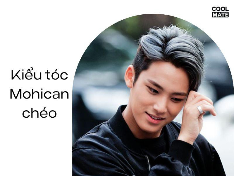 Kiểu tóc Mohican dài mái lệch, với phần tóc dài ở đỉnh đầu và mái che đi một phần mặt tròn