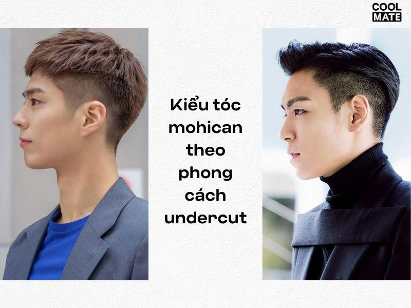 Kiểu tóc Mohican dài với phần tóc hai bên cạo fade cao, phù hợp với gương mặt tròn tạo vẻ hiện đại