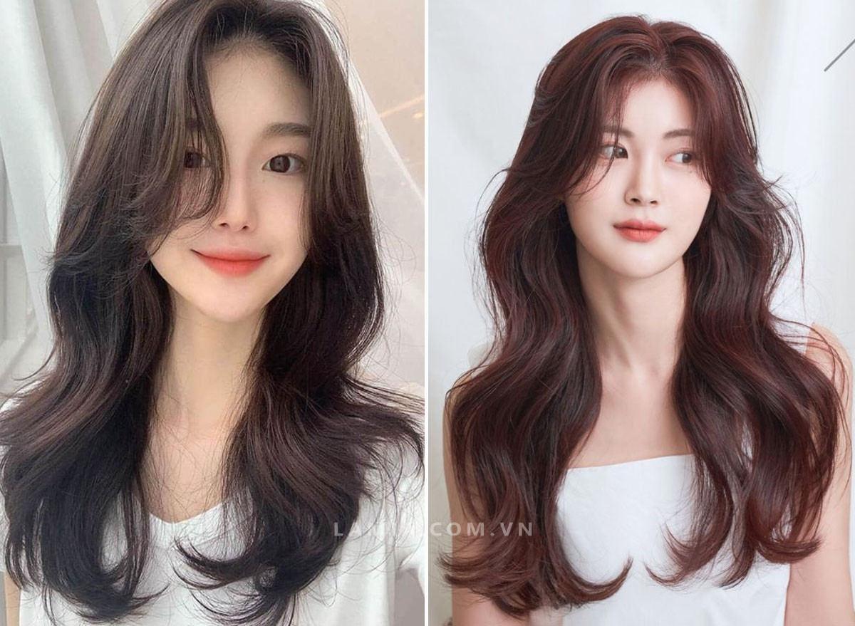 Kiểu tóc mullet layer cá tính kết hợp mái dài cho nữ mặt dài thêm phần cuốn hút.