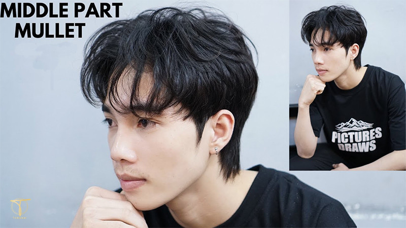 Kiểu tóc nam middle part mullet cá tính và năng động