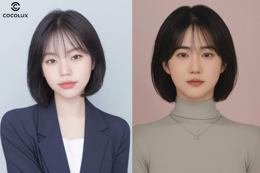 Kiểu tóc ngắn đẹp 2025 với mái thưa Hàn Quốc, mang lại vẻ trẻ trung, đáng yêu