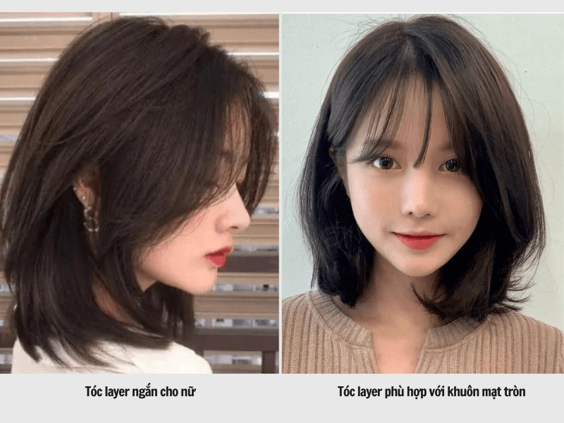 Kiểu tóc ngắn layer uốn cho mặt tròn, tạo hiệu ứng thon gọn