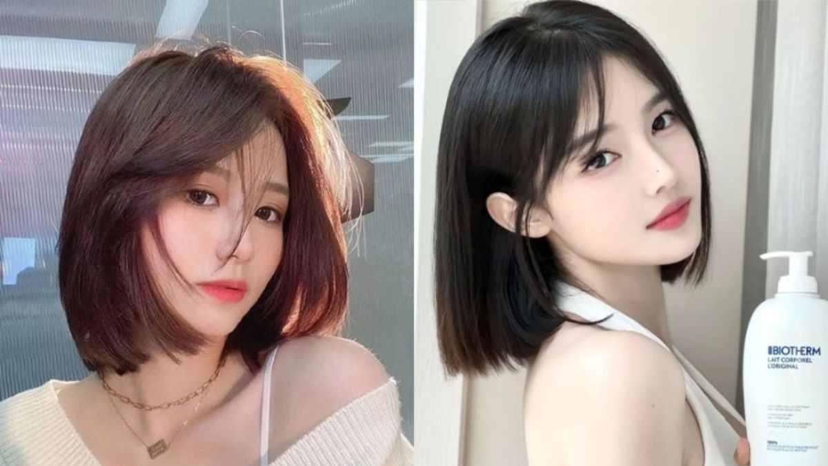 Kiểu tóc ngắn mái chéo cho mặt tròn
