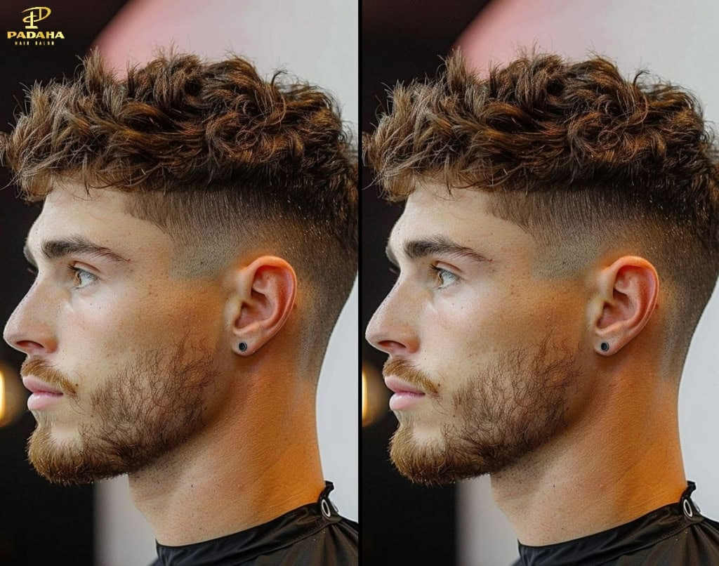 Kiểu tóc ngắn nam trung niên Curly Fringe High Fade cá tính
