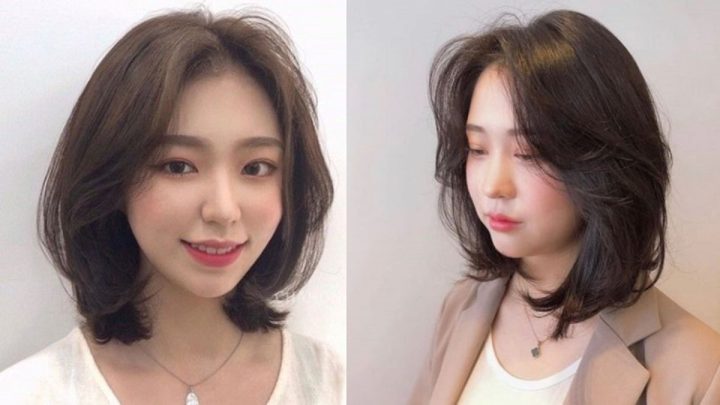 Kiểu tóc ngắn ngang vai layer không mái cho nữ mặt tròn