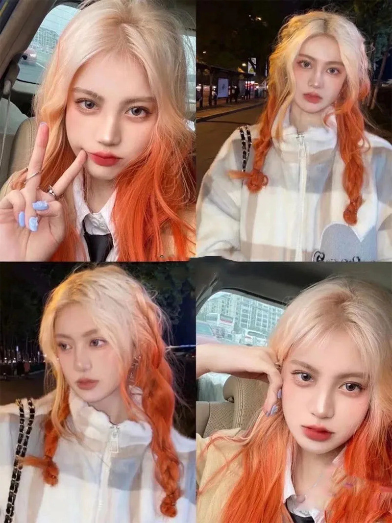 Kiểu tóc ngắn nhuộm ombre cam tươi sáng, tràn đầy năng lượng