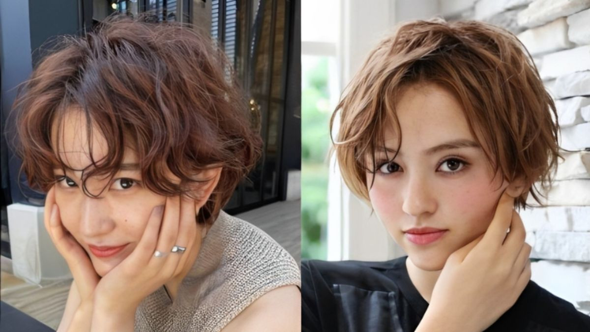 Kiểu tóc ngắn Pixie xoăn nhẹ có mái cho mặt tròn