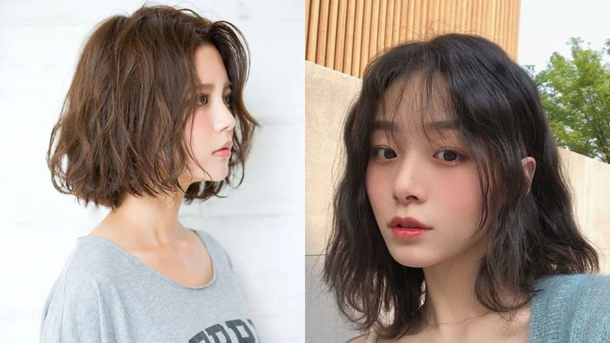 Kiểu tóc ngắn xoăn nhẹ có mái cho mặt tròn