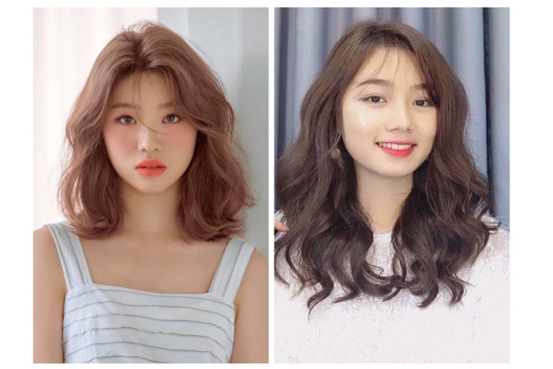 kiểu tóc ngang vai uốn phồng nhẹ nhàng cho mặt tròn