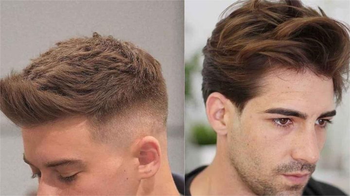 Kiểu tóc quiff short nam với phần mái vuốt phồng và hai bên cắt gọn gàng, thể hiện phong cách hiện đại.