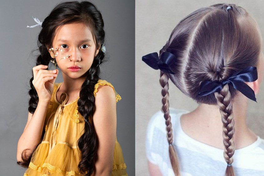 Kiểu tóc tết bím gọn gàng, đáng yêu cho bé gái 7 tuổi đi tiệc
