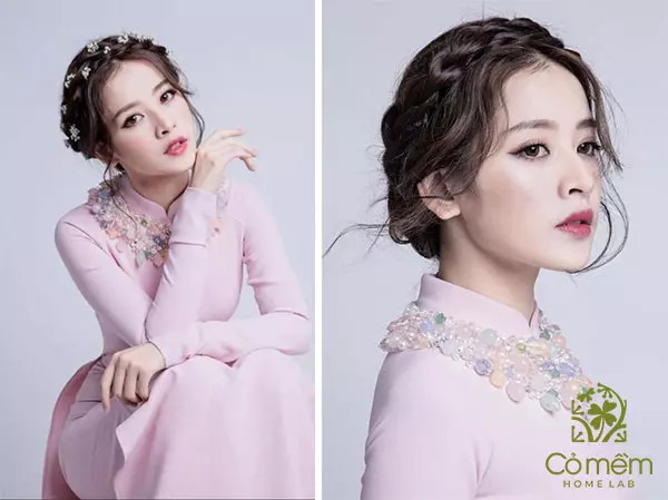 Kiểu tóc tết búi quanh đầu mang vẻ đẹp dịu dàng, nữ tính