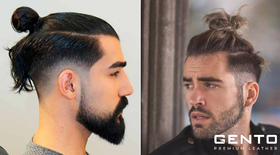 Kiểu tóc top knot manbun nam với phần tóc hai bên được fade gọn gàng, búi cao trên đỉnh.