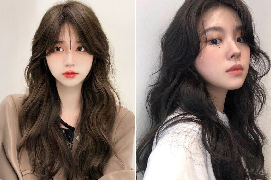 Kiểu tóc uốn sóng lơi nhẹ nhàng cho mặt tròn nữ