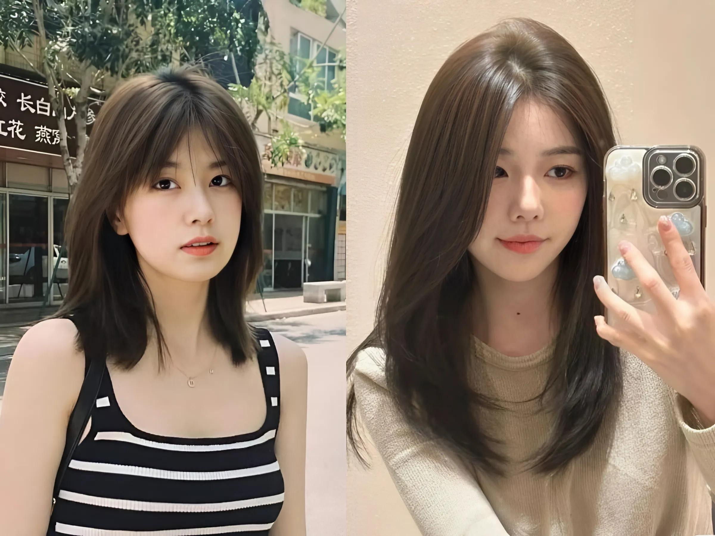 Kiểu tóc xõa thẳng đơn giản, mượt mà khi mặc áo dài truyền thống đi đám cưới