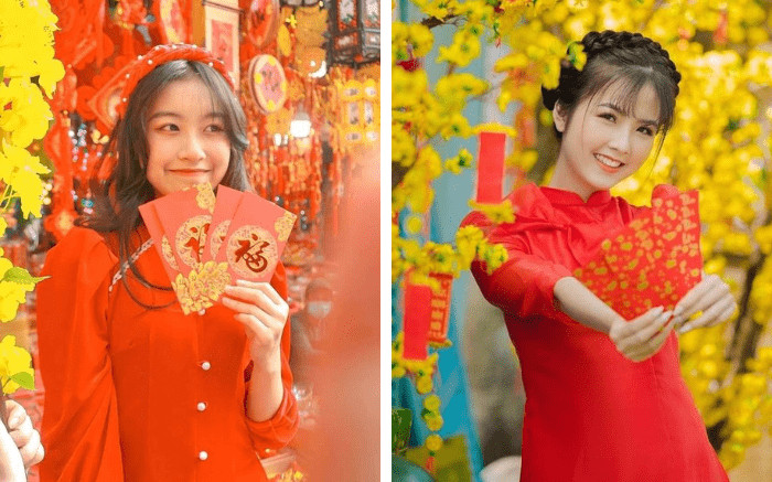 Kiểu tóc xoăn mái thưa trẻ trung, hiện đại kết hợp áo dài