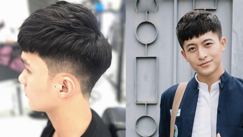 Kiểu tóc xoăn nhẹ mái ngố cạo hai bên cho nam giới, phong cách trẻ trung và năng động.