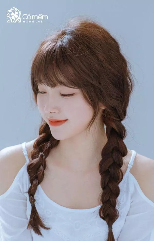 Mái tóc bím cá tính kết hợp với kiểu mái vòm đẹp