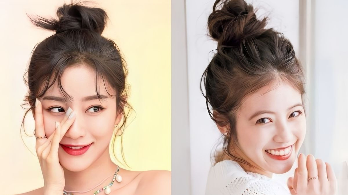 Mái tóc buộc củ hành gọn gàng, trẻ trung