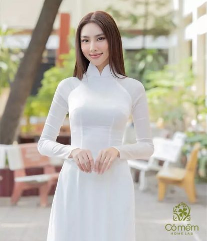Mái tóc dài thẳng mượt mà buông xõa tự nhiên khi mặc áo dài truyền thống