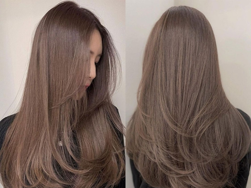 Mái tóc dài thẳng nhuộm màu nâu trà sữa thời thượng, mang lại vẻ ngoài ngọt ngào và cuốn hút