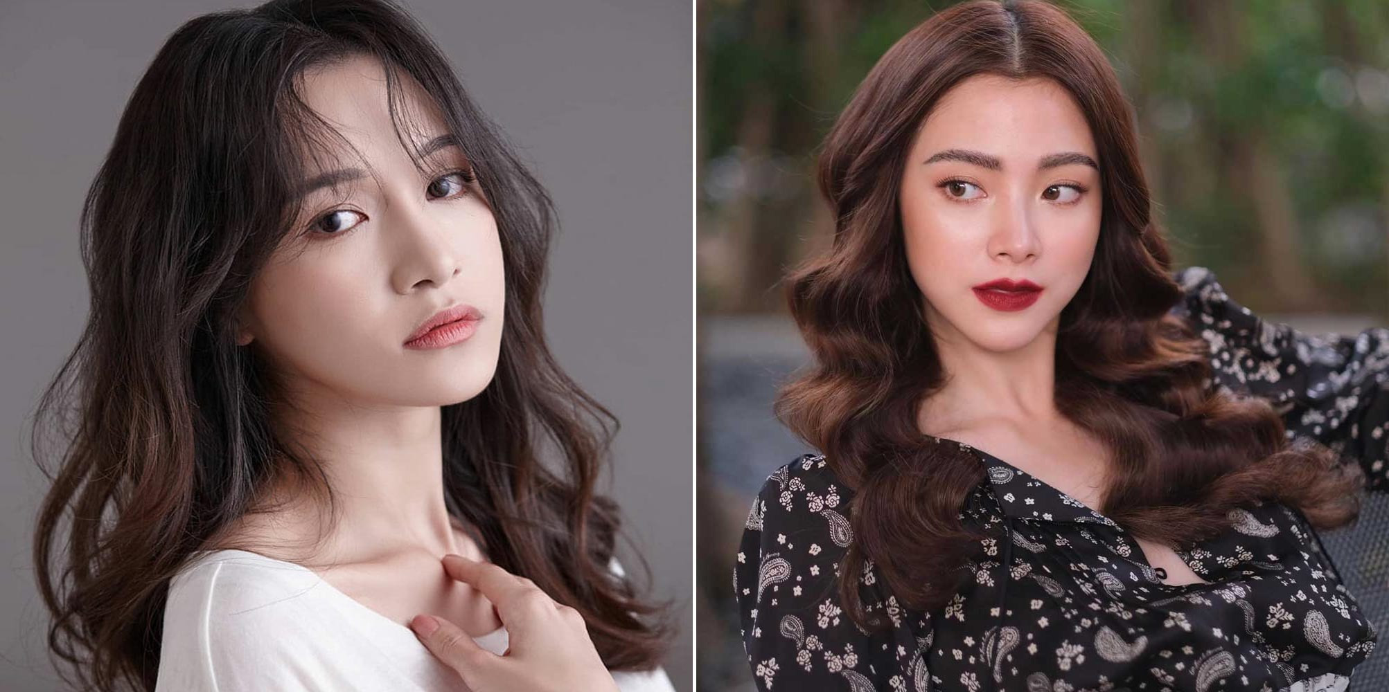 Mái tóc dài xoăn sóng tự nhiên mang lại vẻ mềm mại và cuốn hút cho khuôn mặt tròn