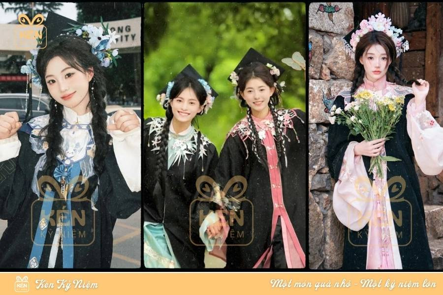 Mái tóc tết lệch dịu dàng, truyền thống rất hợp với mũ tốt nghiệp