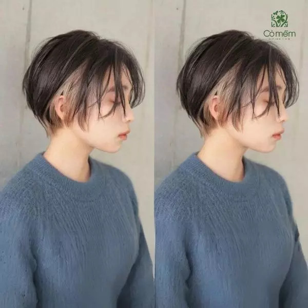 Mẫu tóc pixie cá tính với những sợi móc lai tóc ngắn màu sáng, tôn lên vẻ năng động