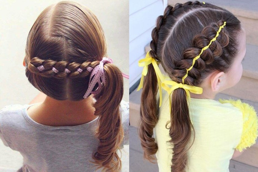 Mẫu tóc tết đan dây so le đơn giản, đáng yêu cho bé gái đi tiệc