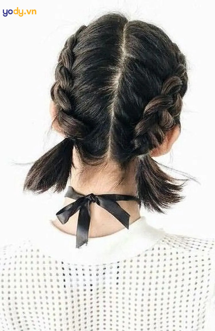 mẫu tóc thắt bím 2 bên cực cute dành cho các cô nàng tóc ngắn