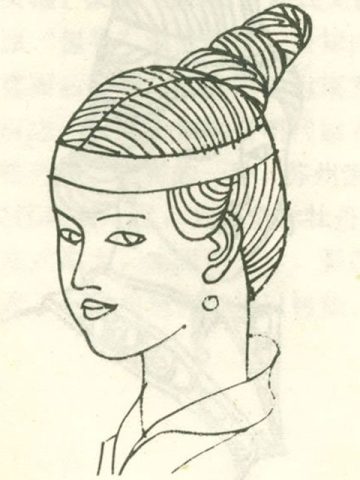 Minh họa các kiểu tóc cổ trang nữ thời Tiền Tần và Tần Hán, với nhiều búi tóc và tóc giả được tạo hình phức tạp.