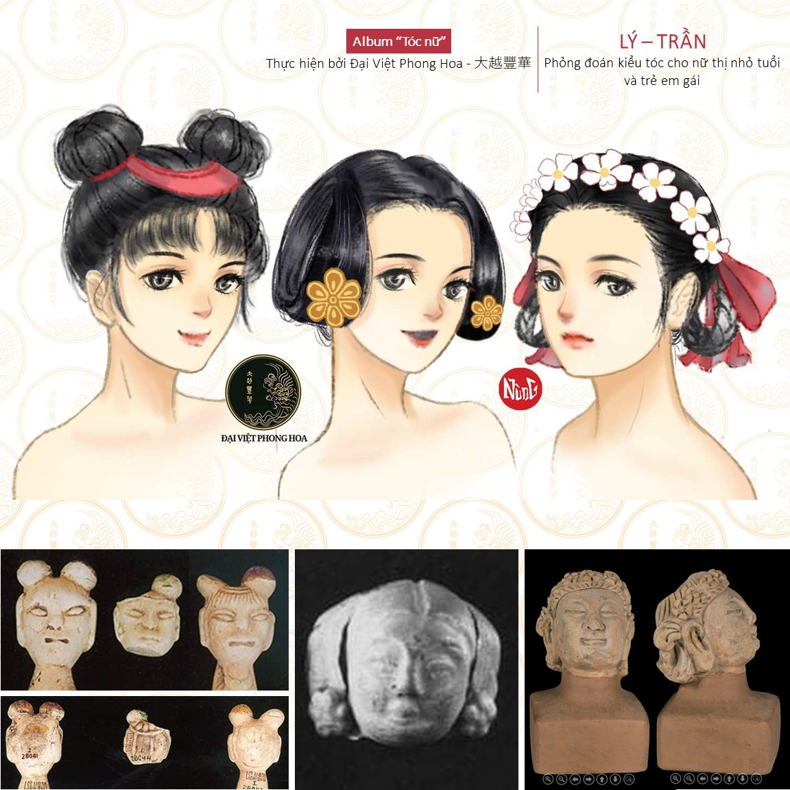 Minh họa kiểu tóc hai bên, phù hợp cho trẻ em và thiếu nữ Việt thời xưa