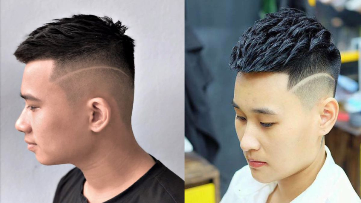 Một chàng trai tự tin khoe kiểu tóc ngắn mùa hè nam kẻ line độc đáo, thể hiện cá tính mạnh mẽ và dấu ấn riêng biệt.