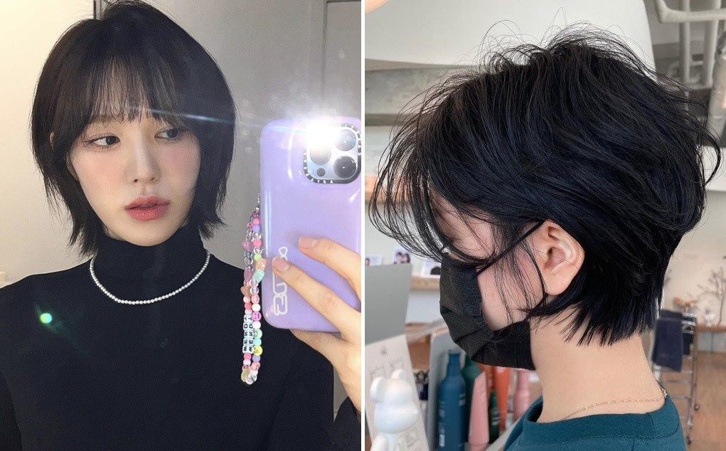 Một cô gái mặt tròn với kiểu tóc Pixie cá tính, mái dài che trán nhẹ