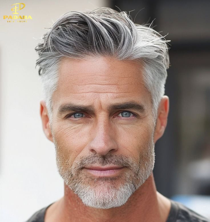 Người đàn ông tóc bạc với kiểu tóc quiff lịch lãm