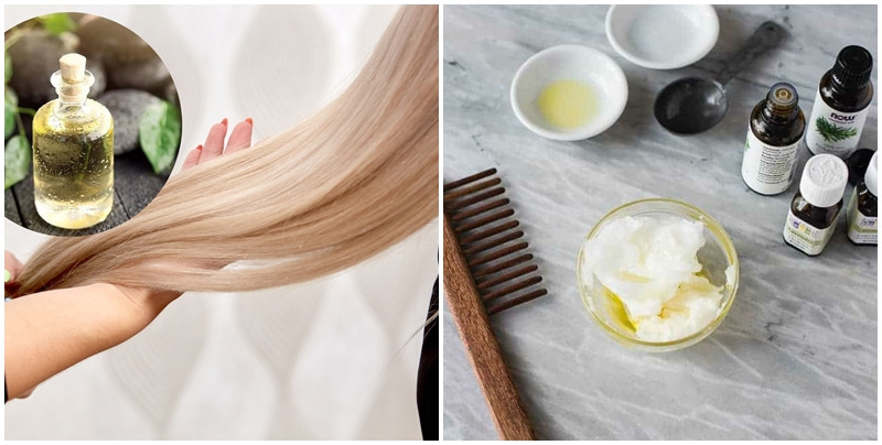 Người phụ nữ đang thoa dầu dưỡng lên tóc mullet layer ngắn của mình