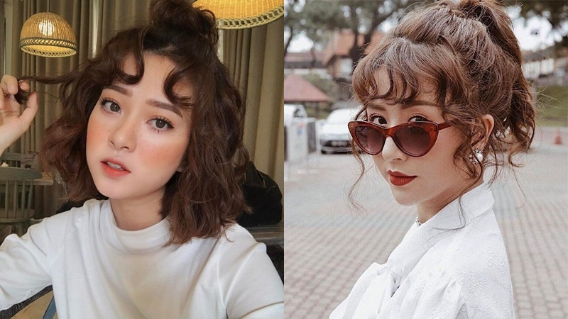 Người phụ nữ với kiểu tóc ngắn uốn xoăn cả đầu đầy phong cách