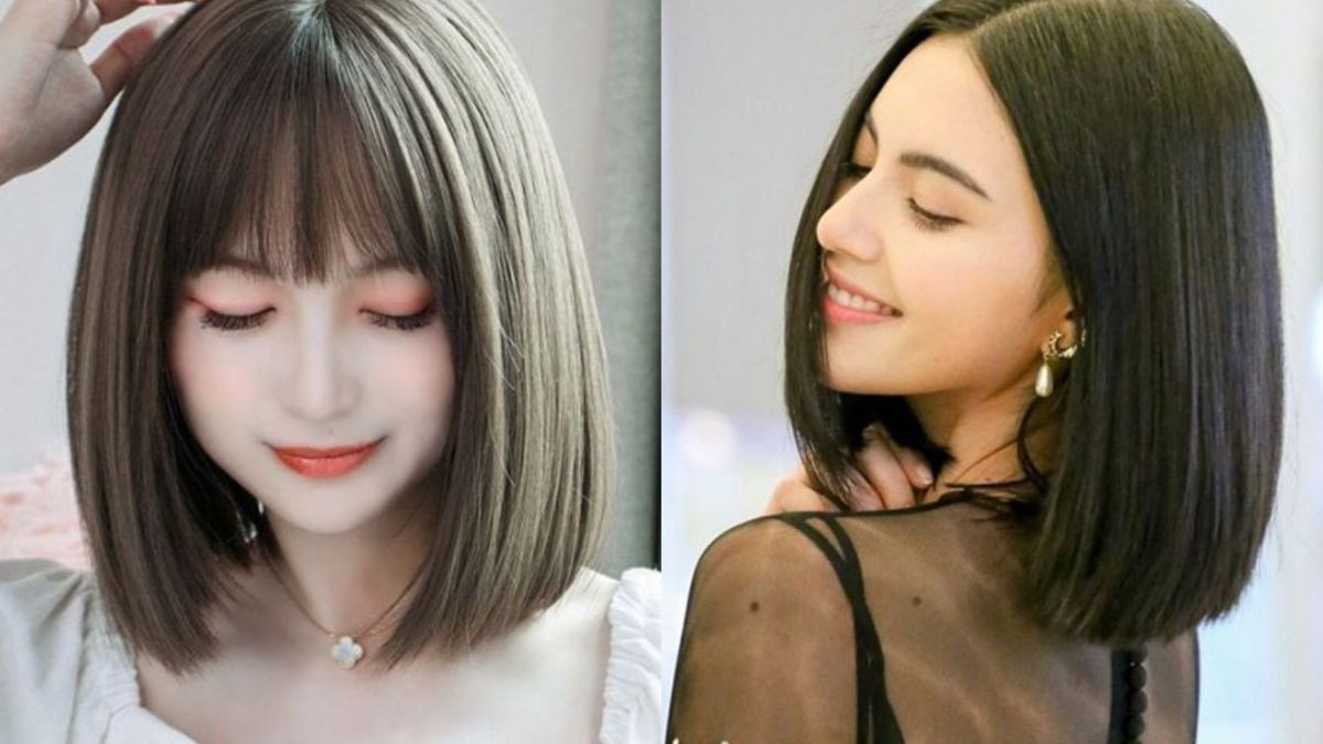 Người phụ nữ với mái tóc duỗi thẳng ngang vai