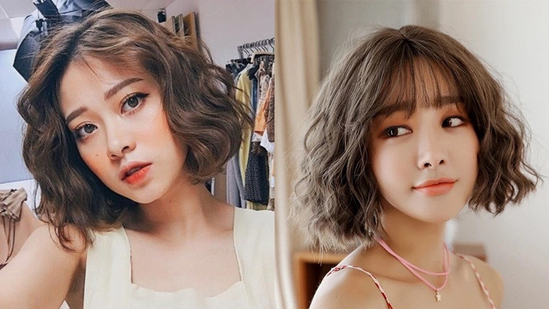 Người phụ nữ với mái tóc ngắn uốn xoăn lọn nhỏ, bồng bềnh