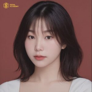 Người phụ nữ với tóc layer ngang vai mái thưa tự nhiên