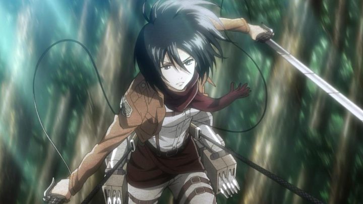 Nữ chiến binh Mikasa Ackerman với mái tóc ngắn đen mạnh mẽ trong Attack on Titan