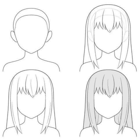 Phác thảo kiểu tóc vẽ tóc anime nữ dài